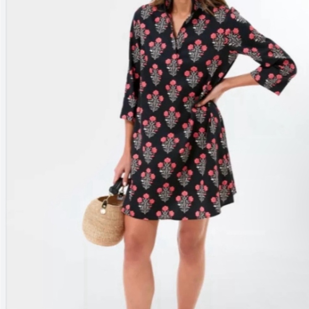 Tuckernuck Black Mini Dress with Pink Floral Print